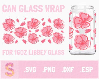 Kirschblüten kann Glas SVG, Libbey Glass SVG, Sakura Blume, Full wrap für Libbey Glass 16oz, SVG-Datei für Circut, png