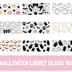 9 Halloween Can Glass Wrap SVG, Halloween libbey svg, spooky Svg, Ghost Can Glass SVG, 16oz Libbey Full Wrap SVG, Cute Ghost Svg, cricut