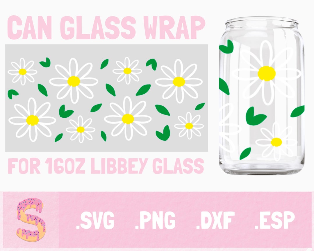 Daisy Glass Wrap Svg, 16 Oz Daisies Libbey Full Wrap Svg, Floral Can ...
