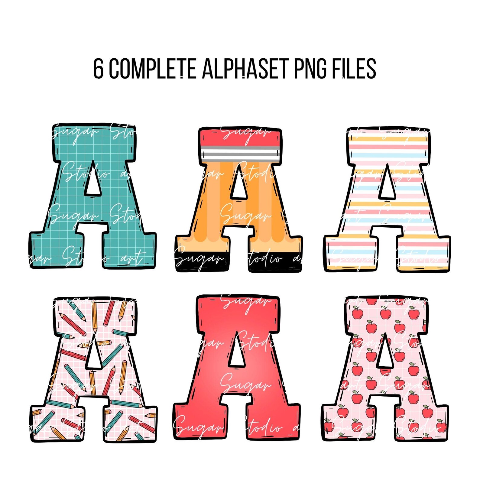 Retro Back to School Teacher Doodle Alphabet Bundle, Teacher PNG ...