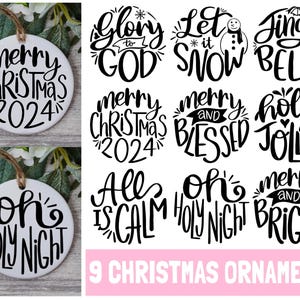 Hand lettered Christmas ornament svg bundle, Christmas svg, believe svg, christmas cut file, christmas scene svg, round ornament svg