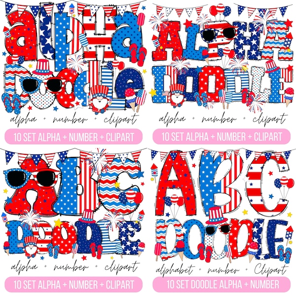 4th of July Doodle Alphabet - Etsy