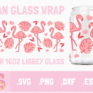 Monstera Flamingo Libbey glass svg, 16oz can glass svg, Coffee glass can, Beer glass svg png dxf, cut file, SVG file for Cricut
