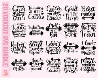 Workout SVG Bundle, Gym Fitness Quotes (Digital Download)