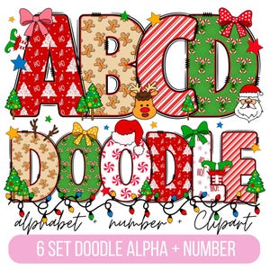 Christmas Doodle Letters, Christmas Alphabet PNG, Christmas Letters, Christmas Sublimation Letters, Clip Art Alphabet Doodle Set PNG, Santa