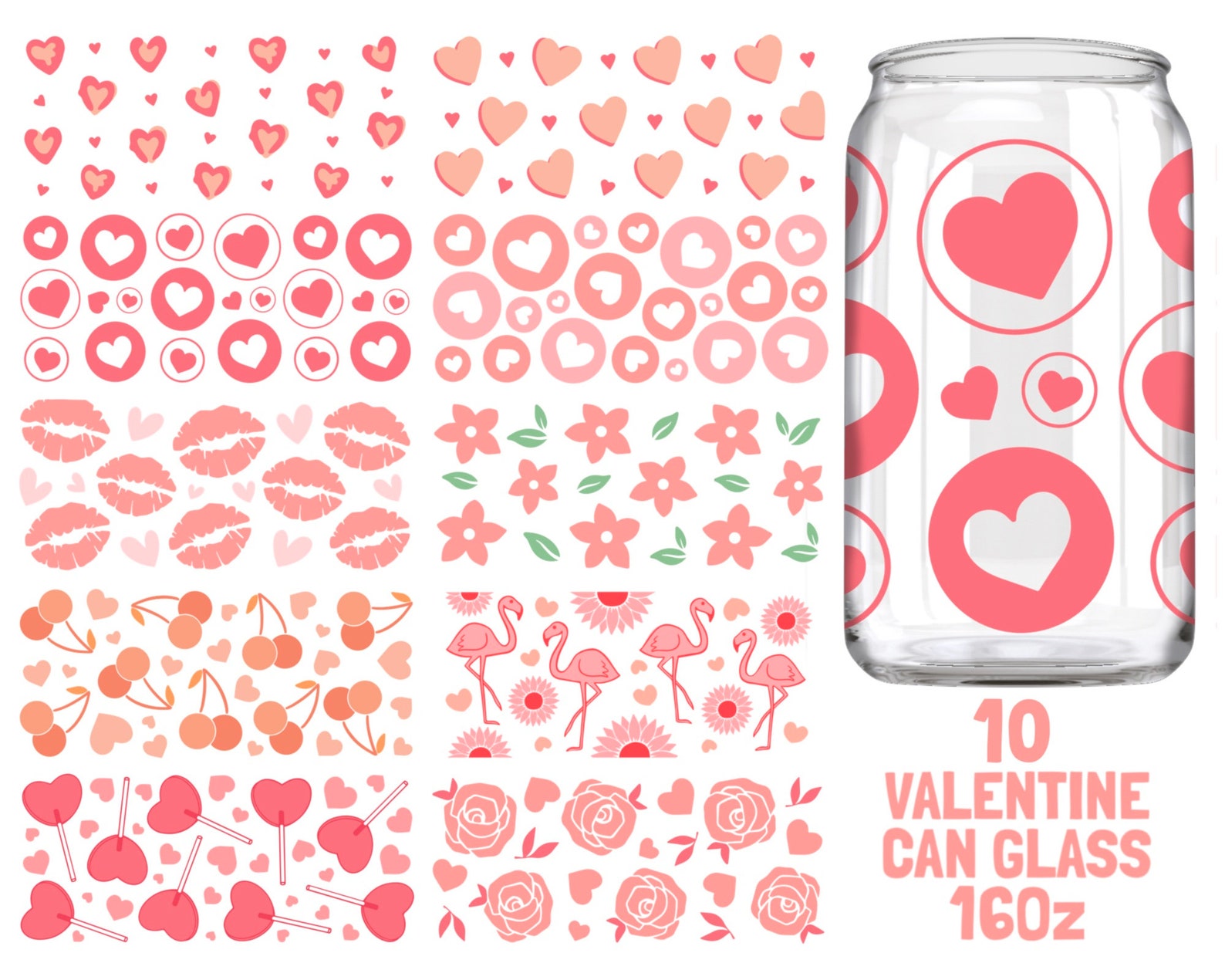 20 Valentines Libbey Glass SVG, XOXO Can Glass Svg, Hearts Glass Cup ...