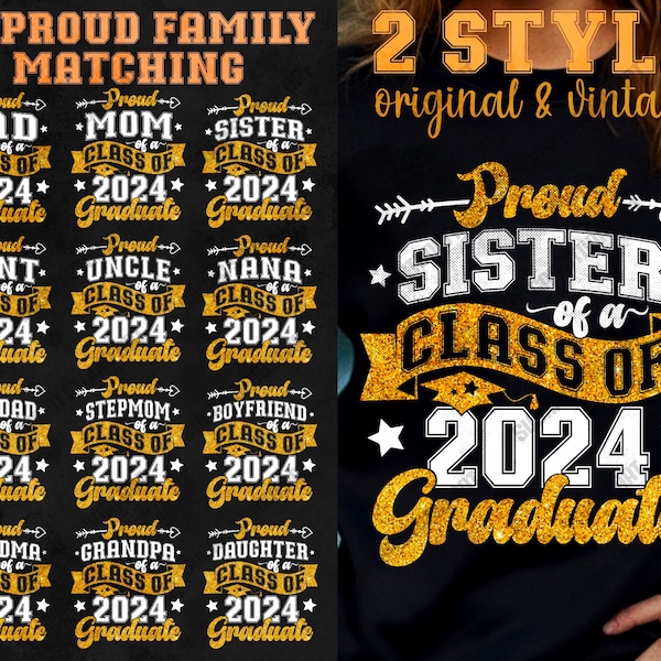 Proud Family of a class of graduate Bundle Family matching Faux Sequin PNG, Senior 2024 Png, 2024 graduation Png, 2024 senior Png,png design