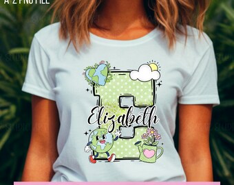 Earth Day Doodle Letter PNG, Mother Earth Day, Add Your Own Name, CANVA Template, Personalized Custom Name design for Family and Kids Shirt
