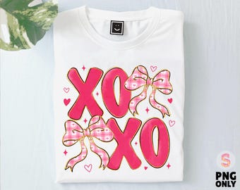 Coquette Valentines XOXO PNG, Trendy Valentine's Day Png, Pink Valentine, Girly Checkered Bow Png, Vday Sublimation Design, Digital Download