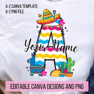 Cinco de mayo Doodle Letter PNG, agregue su propio nombre, plantilla CANVA, diseño de nombre personalizado para camisa familiar y para niños, Fiesta png