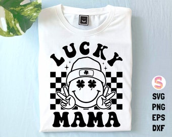 St. Patrick's Day Svg Png, Lucky Mama svg, Retro St. Patrick Sublimation Design, Retro Smiley Face Png Shirt, Saint Patrick Mama png