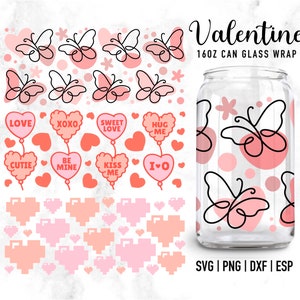 Valentine Libbey Can SVG, 16 Unzen Libbey Can Wrap SVG, Valentine SVG, Glass Can Wrap svg, Xoxo svg, Cup Wrap Cricut, boho can glass svg