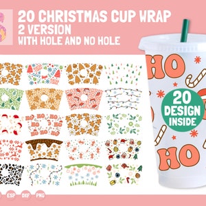 20 Christmas No hole/With hole full Wrap Svg, Christmas svg, full wrap 24oz, gingerbread svg, 24oz venti cold cup, svg file for cricut,Santa