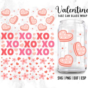 Valentine Libbey kann SVG, 16 Unzen Libbey kann wickeln SVG, Valentine SVG, Glas kann wickeln svg, Xoxo svg, Tasse wickeln Cricut, Blume kann Glas svg