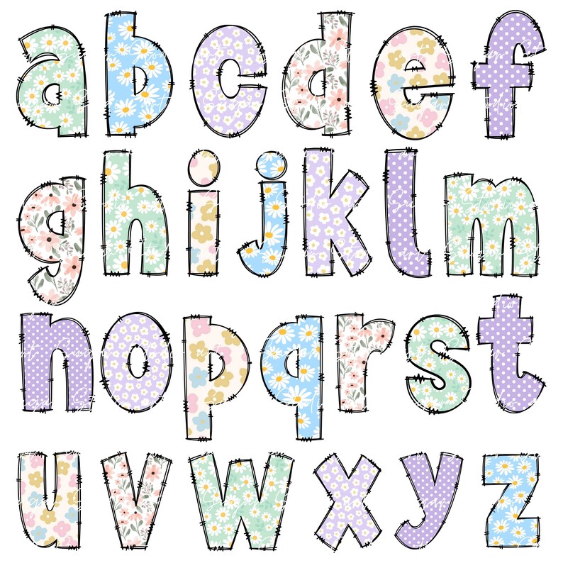Spring Letters Into Spring Flower Alphabet Letters, Doodle Letters Bundle PNG, Spring ...