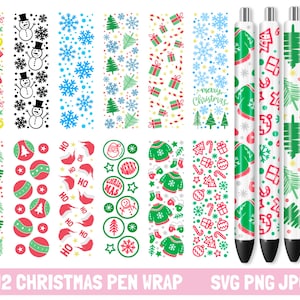 12 Christmas Pen Wrap Bundle, Pen Wraps svg, Christmas svg, Snowflake pen svg, Santa svg, Epoxy Pen Wraps, Pen Wrap Bundle,Ink Joy Pen Wrap