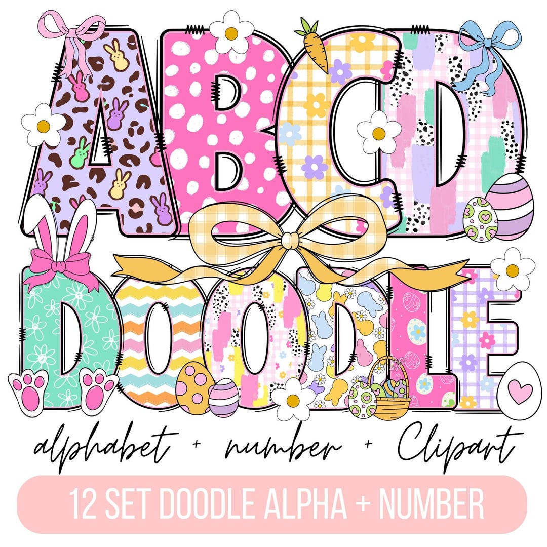 Easter Doodle Alphabet PNG Bundle, Bunny Letters Clipart (digital ...