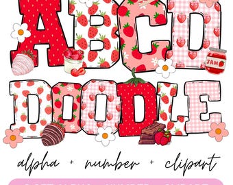 Strawberry Doodle Alphabet Bundle, Summer Fruits PNG Letters, Numbers & Accessories, Strawberry  Clipart, Strawberry Font doodle png