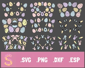 Pacote de arquivos SVG para rótulos de copos de Páscoa, coelho e ovos, copo Venti para bebidas geladas (download digital)