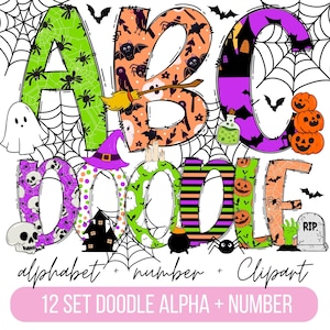 Halloween Doodle letters PNG Files, Make your own Name, Doodle Alpha Bundle, Halloween Clipart Alphabet Doodle Set PNG, spooky png, witch