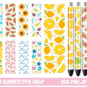 9 Paquete de envoltura de pluma de verano, envolturas de pluma svg, svg de verano, svg de pluma de fruta, svg de playa, envolturas de pluma epoxi, paquete de envoltura de pluma, envoltura de pluma de alegría de tinta, png
