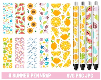 Summer Pen Wrap Bundle, Fruit, Beach, Ink Joy Compatible (SVG PNG JPG)