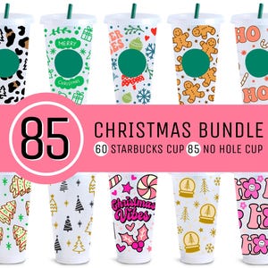 Pack85 Weihnachten kein Loch / mit Loch voll Wrap svg, Weihnachts svg, 24 Unzen wickeln, Lebkuchen svg, 24 Unzen venti kalte Tasse, svg-Datei für Cricut