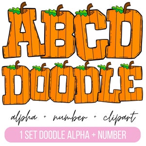 Pacote de letras do alfabeto de abóbora PNG, clipart de abóbora png, letras de doodle de abóbora, fonte de abóbora, doodle desenhado à mão, conjunto alfa de sublimação