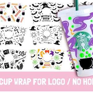 Halloween svg, With hole Wrap And No hole wrap Bundle, funny Halloween svg, Pumpkin svg, Spooky svg, Halloween Wrap svg, Venti Cold Cup 24oz