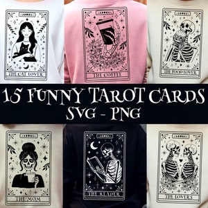Lustige Tarotkarten Bundle SVG, Tarotkarten svg, Skelett png, lustige Tarotkarten svg, Schädel-Tarot svg, spirituelle png, mystisch, Sublimation PNG