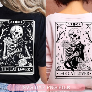 L'amant des chats cartes de tarot SVG, svg de cartes de tarot, squelette png, drôle de cartes de tarot svg, svg tarot tête de mort, png spirituel, mystique, sublimation