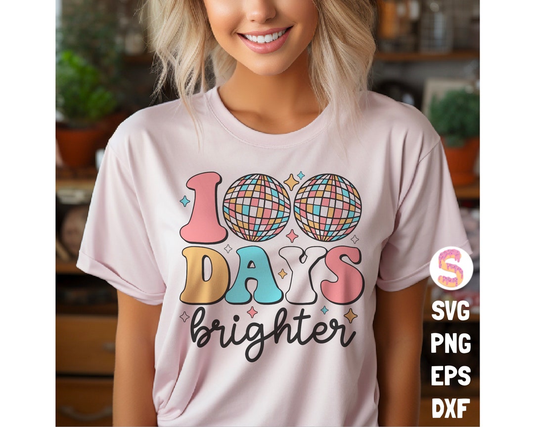 100 Days Brighter Svg, Disco Ball 100 Days of School SVG, Groovy 100 