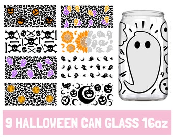 9 Halloween Can Glass Bundle, 16oz Libbey Full Wrap Svg, Leopard Halloween, Halloween Svg, Can Glass Svg, Coffee Glass Wrap, Libbey Template