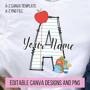 Letras editables de Doodle de la escuela de maestros Png, plantilla Canva de regreso a la escuela, haga su propio nombre, personalice el diseño de nombre personalizado para la camisa Png