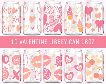 Valentinstag Glasdose SVG Bundle, Valentinstag Kaffeeglas Verpackung, Retro Valentinstag 16 Unzen Glasdose Verpackung, Herz Libbey kann voll einpacken, Xoxo