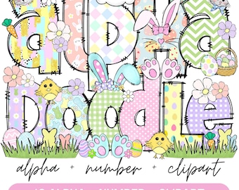 Easter Day Alphabet Letters PNG Bundle, Easter Clipart png, Bunny Doodle letters , Hand Drawn Doodle, Sublimation Alpha Set Designs PNG