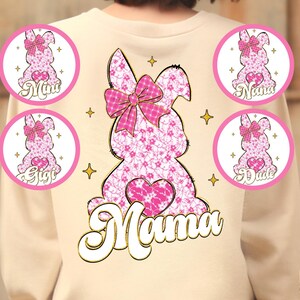 Coquette Easter Mama Bundle Png, Easter PNG, Mama Mini Easter png, Girl Easter Png Pink Floral Chinoiserie Bunny Png Toile Easter Rabbit Png