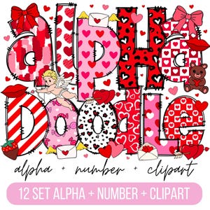Letras Doodle de San Valentín V2, Alfabeto de San Valentín PNG, Clipart del día de San Valentín, Crea tu propio nombre, Clip Art Alfabeto Doodle letras Set PNG