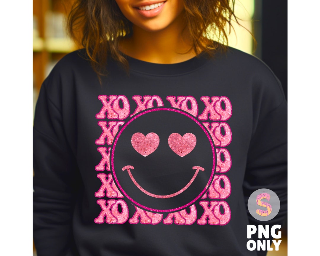 Xoxo Smiley Face Sequins Glitter Png, Valentine’s Day Sublimation Png ...