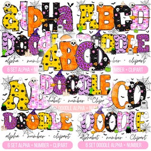 Pack5 Halloween Doodle letters PNG Files, Make your own Name, Doodle Alpha Bundle, Halloween Clipart Alphabet Doodle Set PNG, spooky png