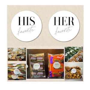 His Favorite Her Favorite Sticker Bags, Wedding Favor Labels Tags, Treat Candy Snack Dog Bag, Hotel Welcome Kit