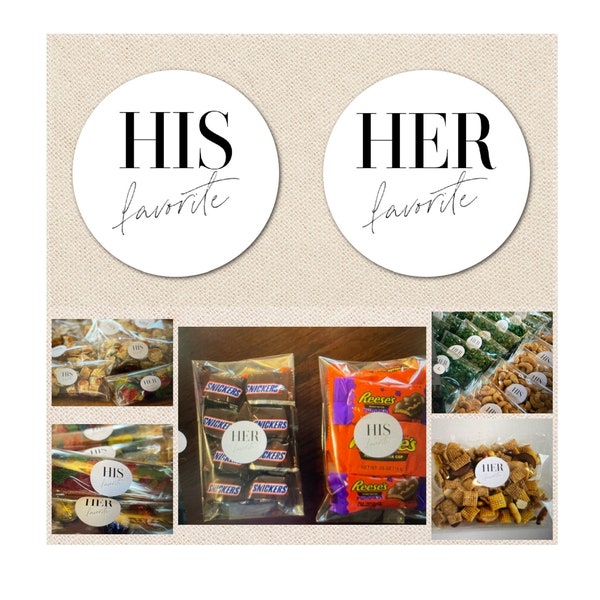 His Favorite Her Favorite Sticker Bags, Wedding Favor Labels Tags, Treat Candy Snack Dog Bag, Hotel Welcome Kit