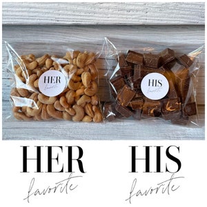 His Favorite Her Favorite Sticker Bags, Wedding Favor Labels Tags, Treat Candy Snack Dog Bag, Hotel Welcome Kit