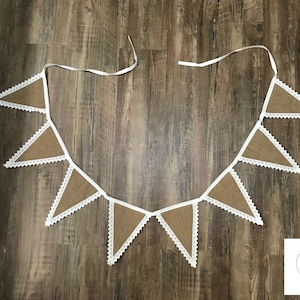 6 ft. Rustic Burplap and Lace Hessian Bunting Garland for Baby Shower, Burlap Lace Wedding Decor Garland, Wedding Bunting, Birthday Bunting