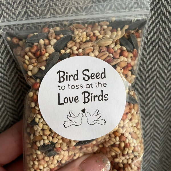 Bird Seed Toss Sticker Bags, Love Birds Stickers & Empty Bags for Wedding Toss Favor, Newlywed Confetti Send Off, DIY Fill Bag Yourself