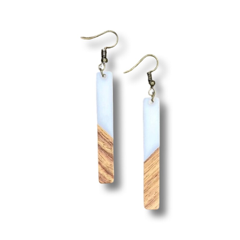 Matte White 'Longies' | Wood + Resin Boho Dangle Earrings 