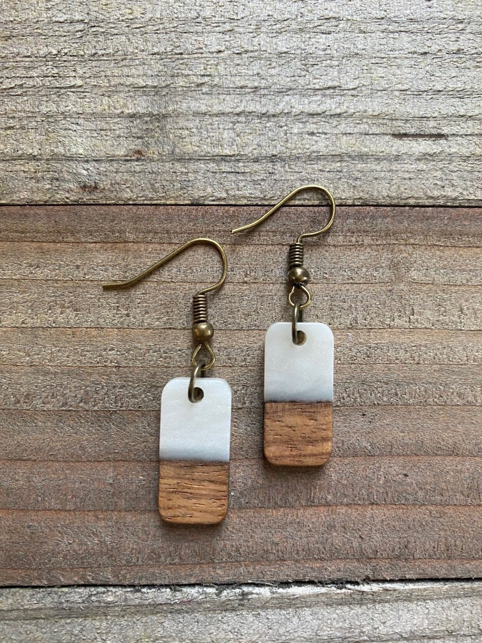 Pearly White & Wood "Tabbies" - Bohemian Earrings