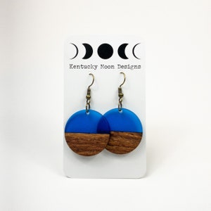 Bohemian Earrings + Navy Blue Round Earrings + Boho Earrings + Wood Resin Dangle Earrings + Lightweight Earrings + Hypoallergenic Earrings