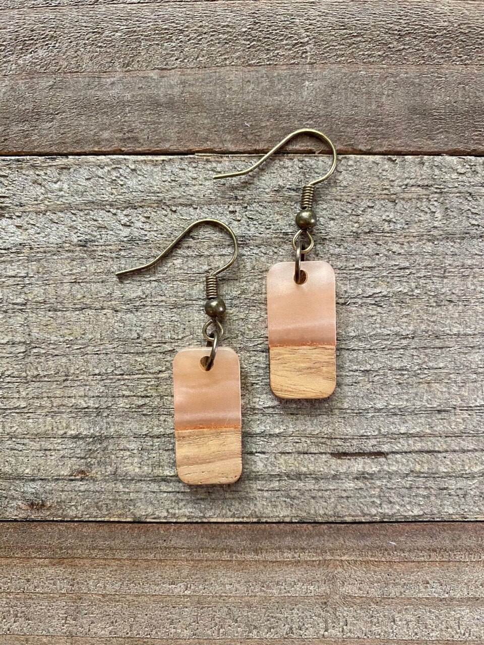 Pearly Pink & Wood "Tabbies" - Bohemian Earrings