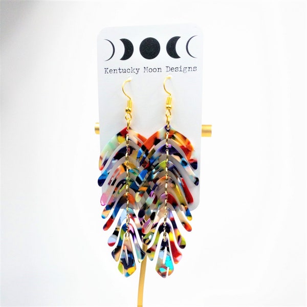 Boho Statement Earrings Color Pop Stacked Leaf Resin Earrings Lightweight Earrings Hypoallergenic Earrings Bohemian Earrings